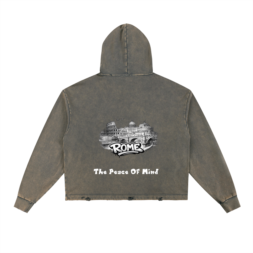 Vintage Washed Frayed-Hem Hoodie