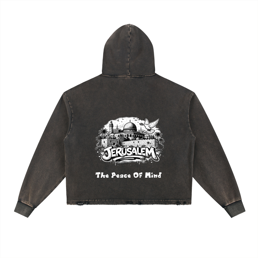 Vintage Washed Frayed-Hem Hoodie