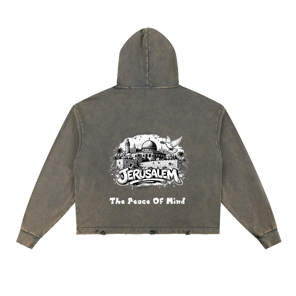 Vintage Washed Frayed-Hem Hoodie