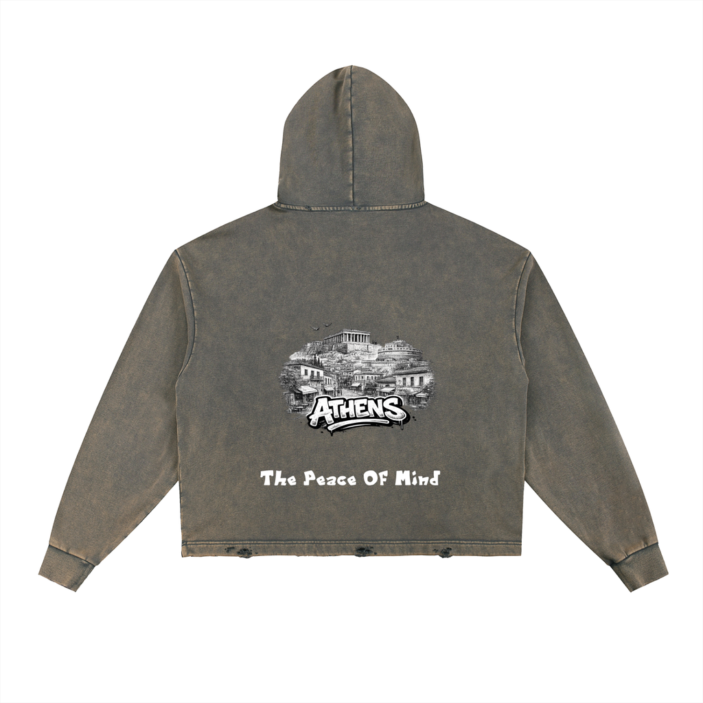 Vintage Washed Frayed-Hem Hoodie