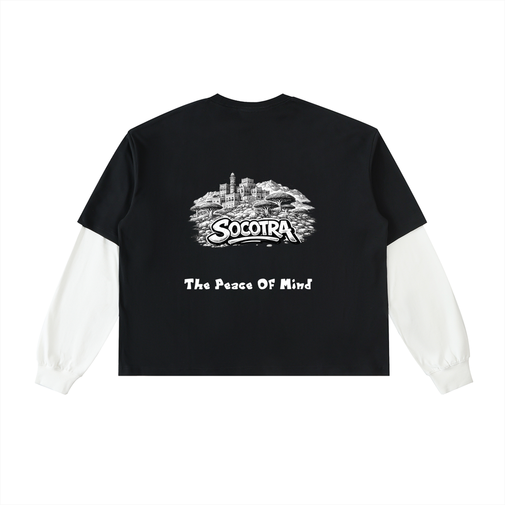 Layered Contrast Sleeve Cotton T-Shirt