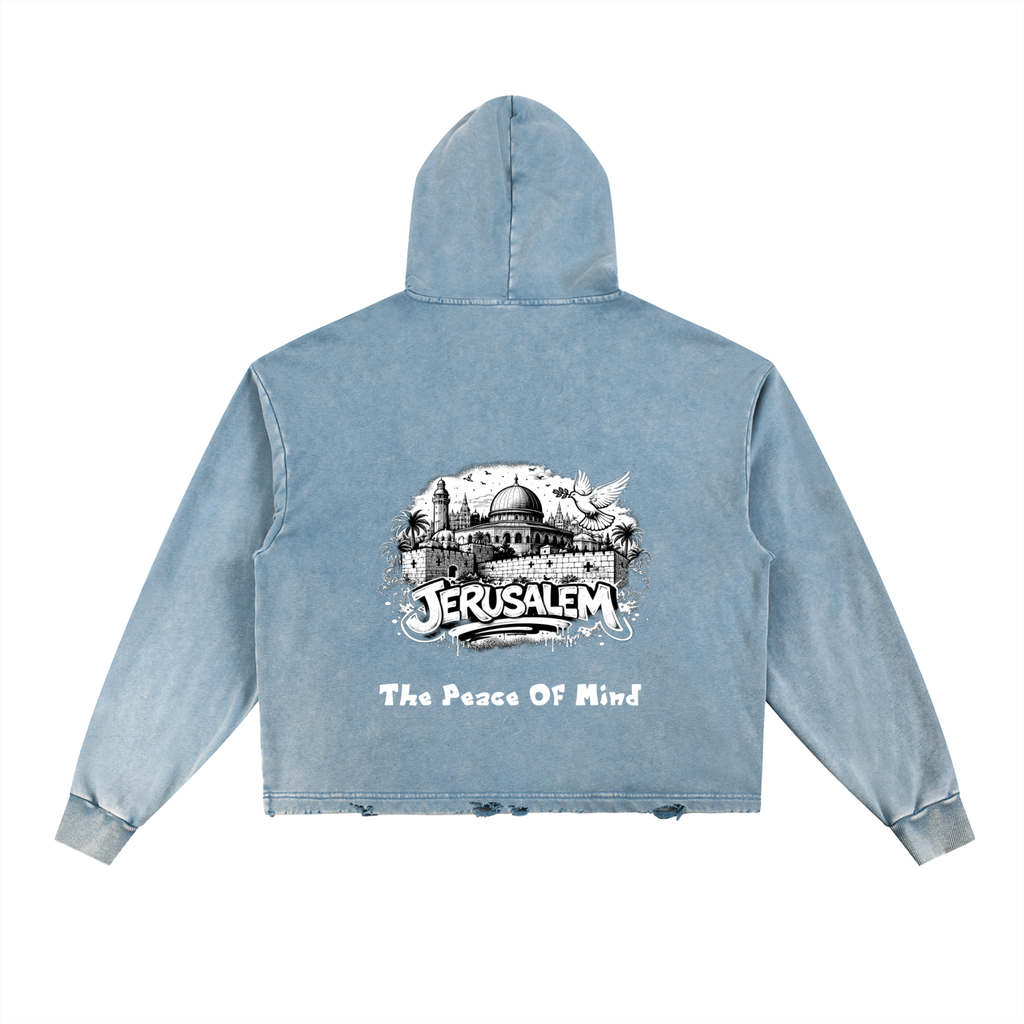 Vintage Washed Frayed-Hem Hoodie