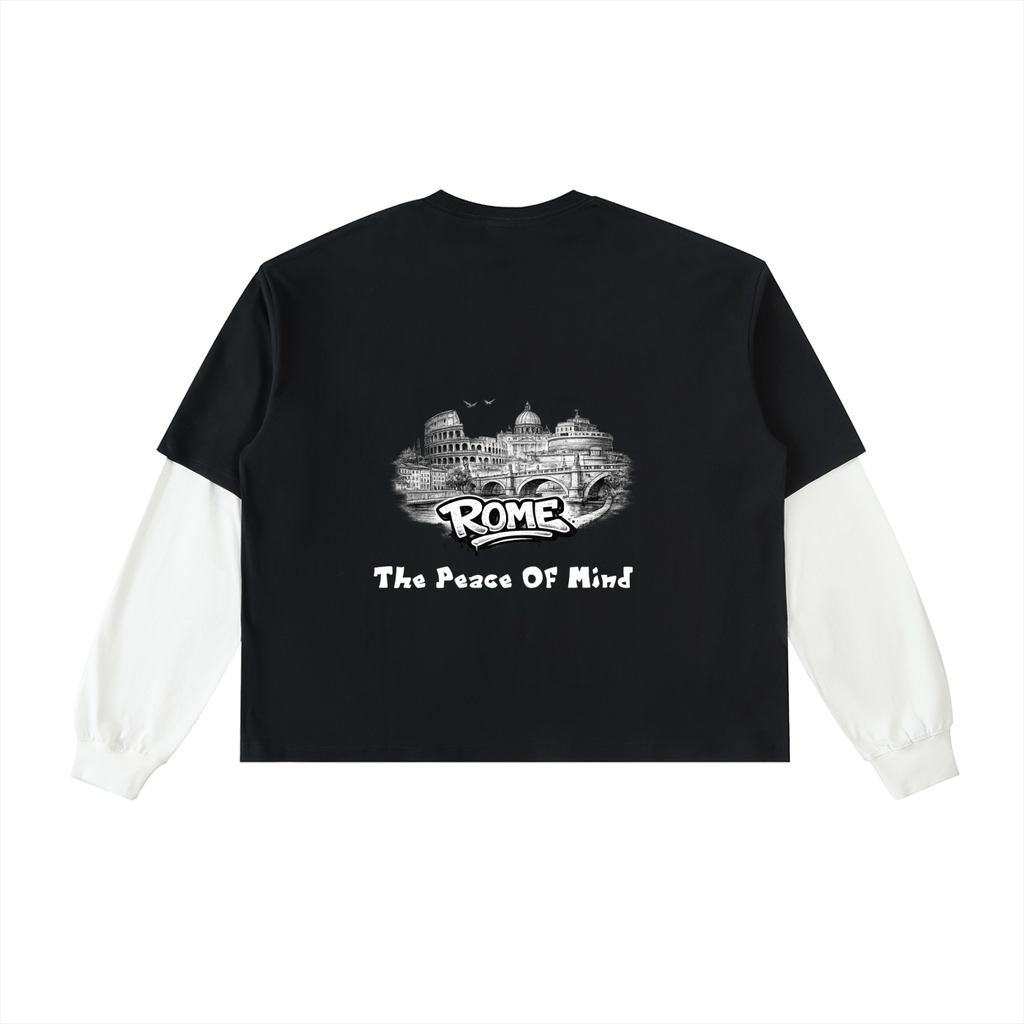 Layered Contrast Sleeve Cotton T-Shirt