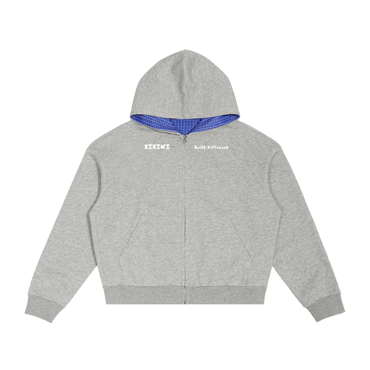 Contrast Plaid Boxy Zip Hoodie