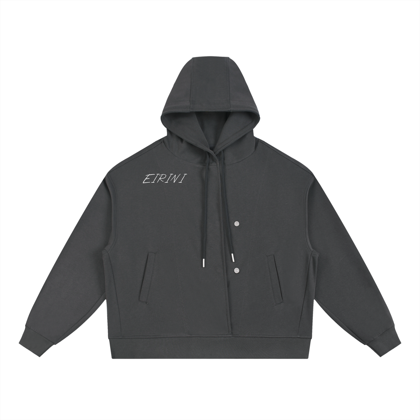 Boxy Button Placket Hoodie